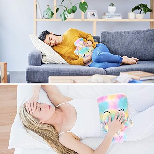Hot Water Bottle with Cover,Removeable & Washable Soft Unicorn Bottle Cover,Natural Rubber 1 L (Yellow)