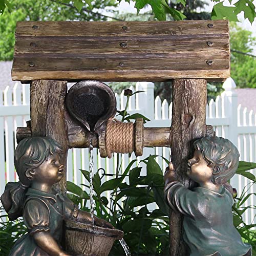 Sunnydaze Children at The Well 39-Inch Electric Water Fountain - with LED Lights and Electric Submersible Pump for Patio, Yard or Deck