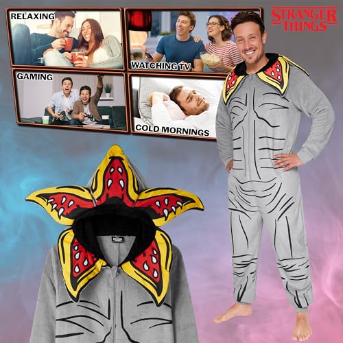 Stranger Things Mens One Piece Pajamas, Hooded Fleece Sleepwear for Adults4