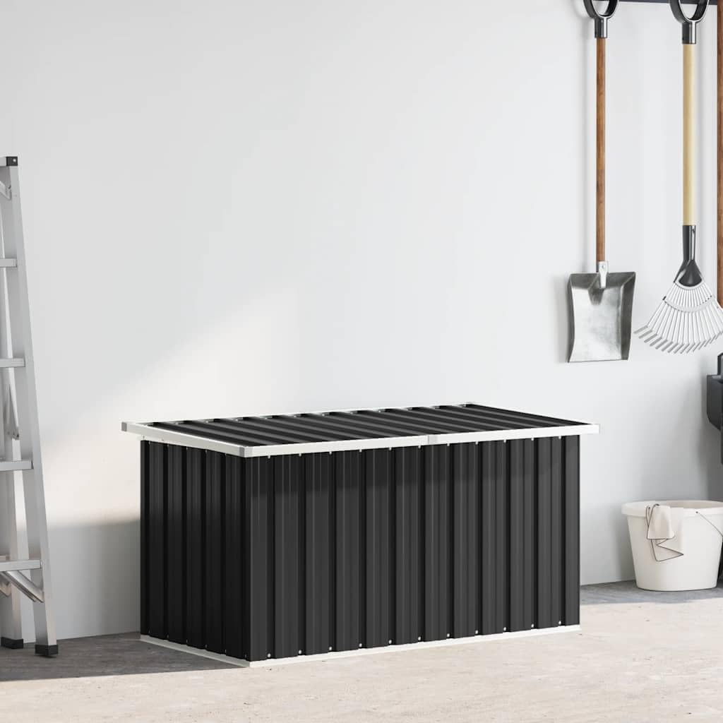 Cassapanca da giardino antracite in acciaio zincato, 129 x 67 x 65 cm, resistente alle intemperie e impermeabile, con coperchio ribaltabile, grande spazio per cuscini, imbottiture, cuscini