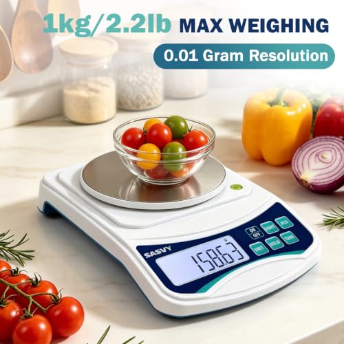 Image of Digital Lab Scale 1000g x 0.01g oz /g /ct /DWT /tl /gn /ozt Precision Electronic Scientific Scale Analytical Balance for Laboratory Jewelry Kitchen, Includes 100g Weight and 2 x AAA Batteries