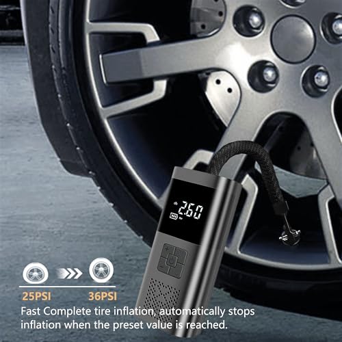 Image of Cordless Tire Inflator with 7500mAh Battery & 12V DC - 150 PSI Portable Air Compressor, Auto-Off, LED Display for Car, SUV, Truck, Motorcycle, Bike Tires
