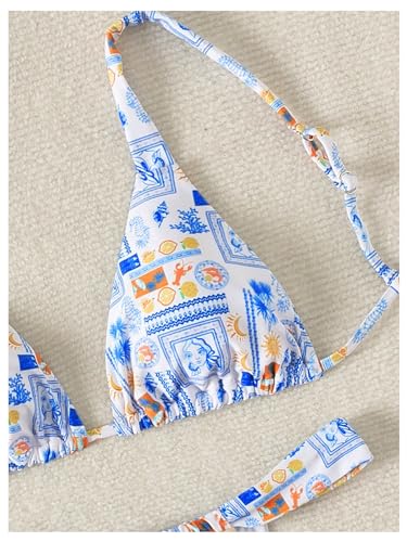 Women's 2 Piece Bathing Suit Graphic Boho Triangle Swimsuits Thong Cheeky Floral Bikini Set3