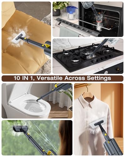 Image of 10-in-1 Steam Mop, Detachable Handheld Steam Cleaner for Multi-Surface | 350ml Tank,10s Heat-Up,248F Steam Cleaner,2-Level Control,Swivel Head for Carpet,Floor,Tiles,BBQ grill,Car Accessories