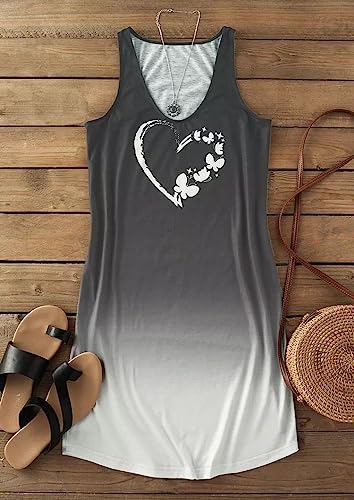 Image of Live Simple Coconut Tree Sleeveless Mini Dress Summer Beach Mini Dress Women's Summer Casual Sexy V Neck Mini Tank Dress