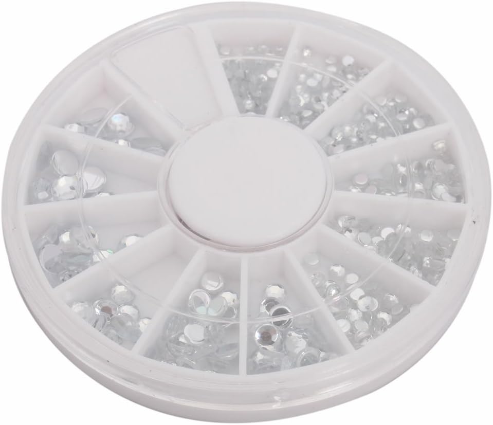 12 Different Size Nail Art Nailart Round Glitter Rhinestones Tips Manicure Decoration Clear + Wheel