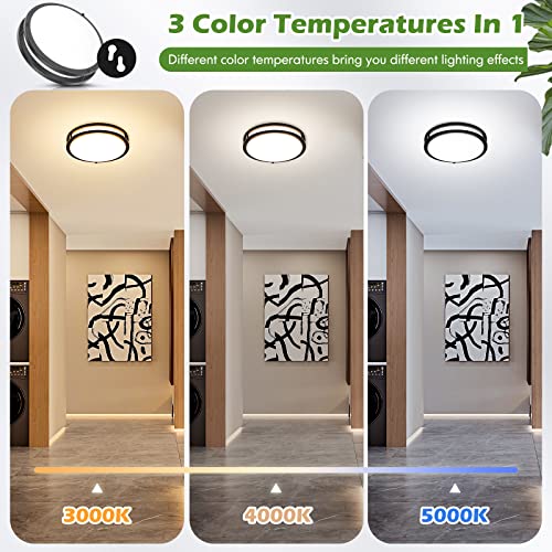 12 Inch Flush Mount Ceiling Lights, 36W 3200LM Black Dimmable Light Fixtures Ceiling Mount, 3000K-5000K Selectable Modern Kitchen Light Fixtures for Stairwell, Balcony, Corridor, Laundry (2-Pack) by GoBright - Image 3