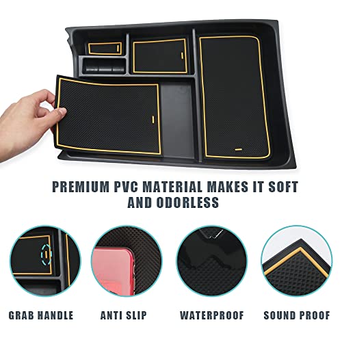 Bestevmod For Rivian R1T & Rivian R1S Lower Center Console Organizer Tray Interior Accessories Storage Box Abs Material With Pvc Trim Compatible With Rivian R1T/R1S 2022 2023 Accessories (Yellow) #TOP3