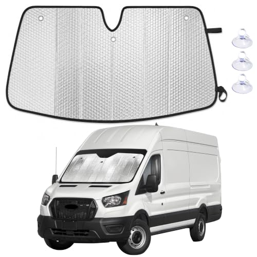 Image of EcoNour Foldable Sun Shade Fit for Ford Transit 2015-2024 2025 2026 | Accordion Windshield Sun Shade, Front Car Window Shades Sun Visor, Blocks UV Rays & Heat, Car Accessories