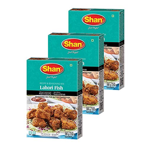Shan Lahori Fish Recipe and Seasoning Mix 3.5 oz (100g) - Spice Powder for Batter Coated Fried Fish - Suitable for Vegetarians - Airtight Bag in a Box (Pack of 3)