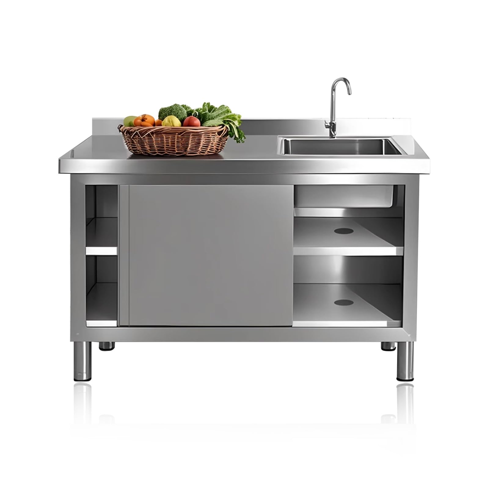 Fregadero Utili de acero para exteriores con gabinete, fregadero de lavandería con banco de trabajo y Sto para cocina, restaurante, Ga Hotel (80 x 60 x 80 cm)