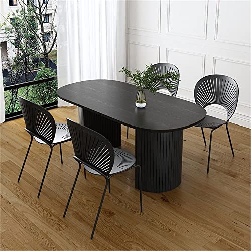 Lakiq Modern Oval Dining Table Double Pedestal Table Slate Sintered Stone Kitchen Table Pedestal Kitchen Dining Room Table-Table Only(Black,63" L X 31.5" W X 29.5" H) #TOP26