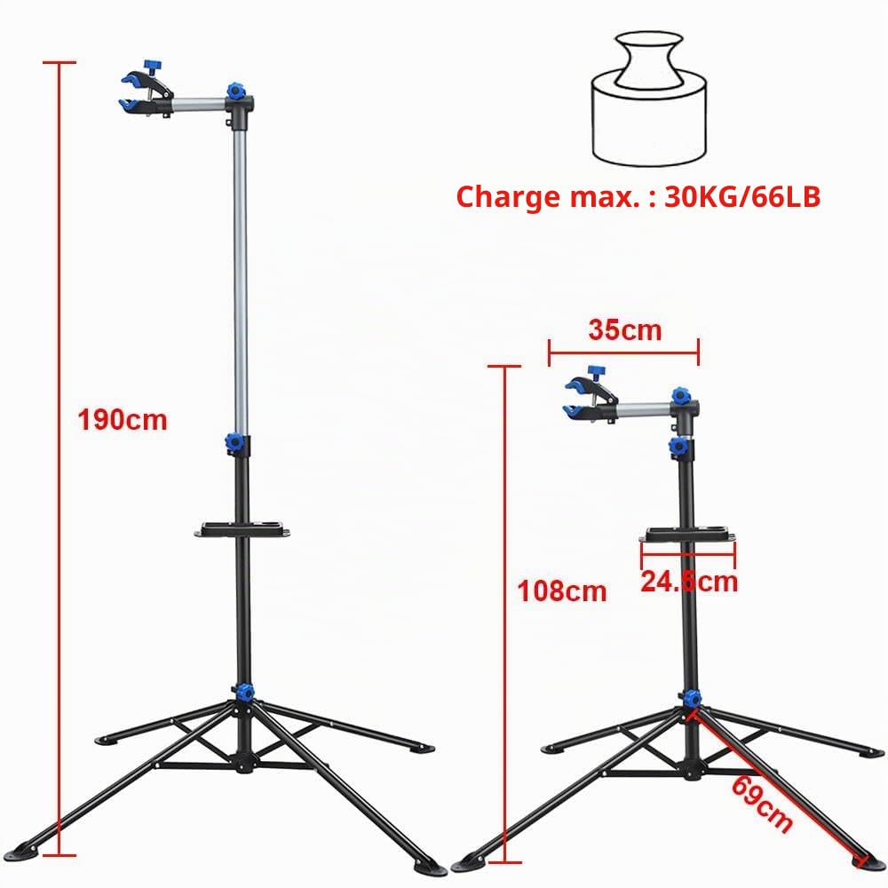 Yaheetech Pied d'Atelier Vélos Pivotant 360° Support de Vélo Pliant Réglable Réparation pour Vélo Noir avec Pince de Serrage 25mm-40mm Max. Charge 30 kg