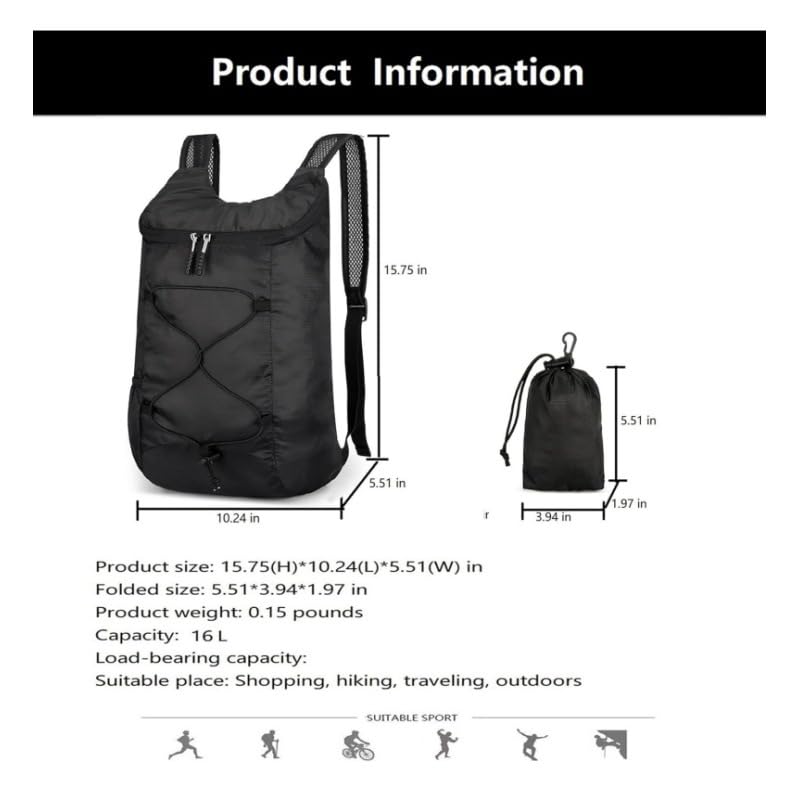 Mochila ligera plegable para senderismo 16L miniatura 6