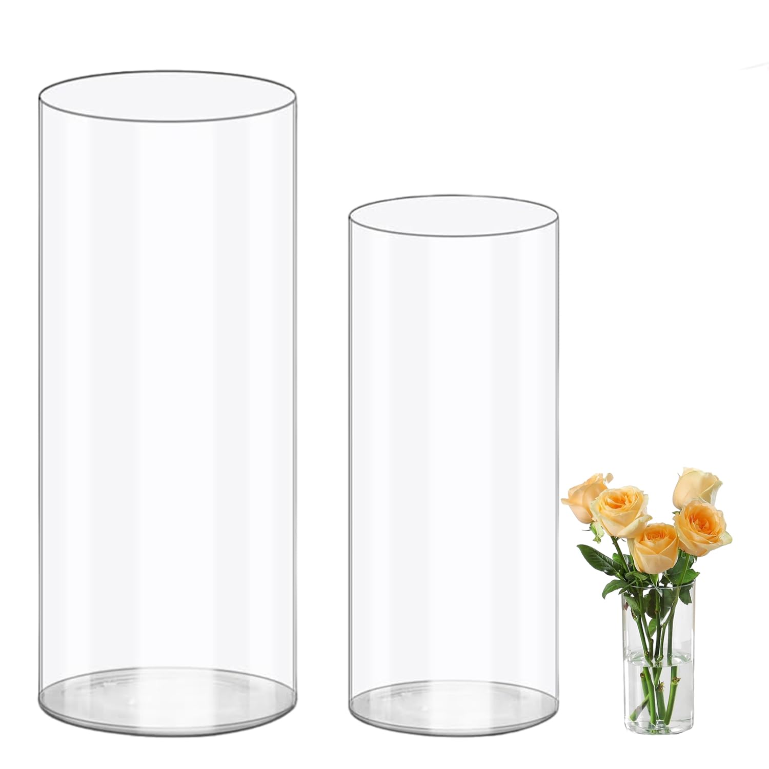 2 x akrylowy wazon, przezroczyste plastikowe wazony na kwiaty, cylindryczny wazon na kwiaty do świecznika, aranżacja kwiatowa, dom, ślub (20 x 10 i 25 x 12 cm)