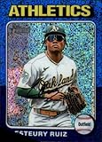 2024 Topps Heritage Chrome Blue Sparkle #300 Esteury Ruiz Oakland Athletics Official MLB Baseball Refractor Trading Card (Stock Photo Shown, Card in Near Mint to Mint Condition)
