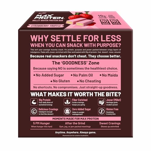 Image of RiteBite Max Protein Strawberry Truffle 10g Protein Millet Wafer Bars (Pack of 12), No Maida, No Palm Oil, Zero Added Sugar, Crunchy Wafer Snack, 480g