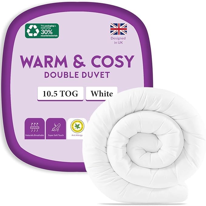 Grace Edredón de 10,5 tog para una noche cálida y acogedora, edredón durante todo el año para verano, otoño e invierno, diseñado en el Reino Unido, hipoalergénico y lavable a máquina (10,5 Tog/blanco