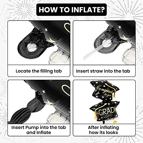 Image of Black and Gold Graduation Cap Balloon - Big, 32 Inch, Pack of 4, Graduation Decorations 2026, Congrats Grad Balloons, Graduation Balloons Class of 2026, Graduation Hat Balloons, KatchOn