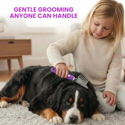 Poodle Dematting Fur Rake Comb Brush for Dogs and Cats - Long 2.5" Steel Safety Blades Metal Comb for Detangling Matted or Knotted Undercoat Hair