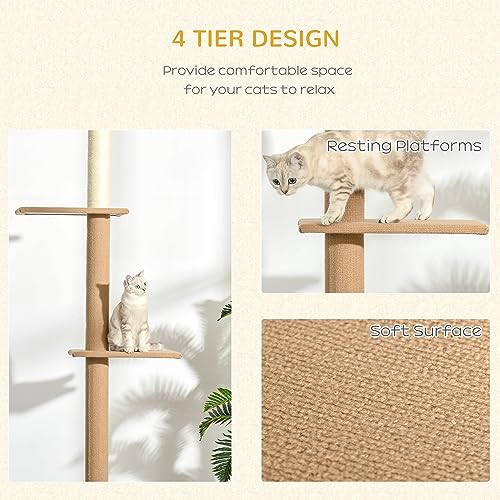 Torre para Gatos PawHut Ajustable 8.5 Pies Marrón Claro miniatura 5