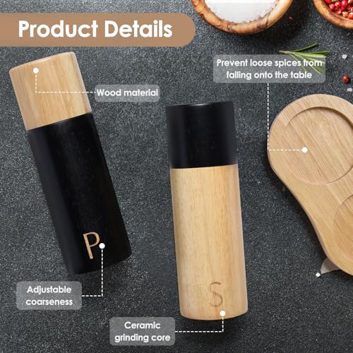 Foyucool Wooden Salt and Pepper Grinder Set including Brush and Spoon, 7 inch Manual Salt and Pepper Mill - Image 2