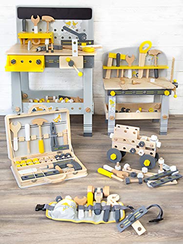 Image of Small Foot Wooden Toys- Ultimate Construction Set Includes Wooden Wrench, Drill and Screws-Premium Building Toys for Boys and Girls Ages 3+, Multi
