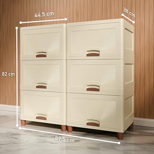 Image of Amazon Basics Multi-Purpose Large Organizer | Modular Storage Box for Clothes, Kitchen, Bedroom & Living Room | Stackable Rack, Space-Saving Wardrobe Cabinet (Off White), 6 Piece, 37.5LX44.7WX27H cm