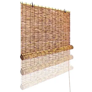 Tgzwme Reed Curtain Bamboo Blind Light Filtering Roller Shades, Bamboo Roll Up Window, Natural Reed Roll Up Window Blind, Reed Curtain, for Outdoor Indoor