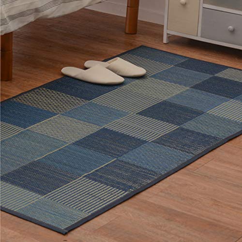 萩原 い草 ストレッチマット ブルー 約W80×D170cm 「デニムパッチ」 ウレタン入り 抗カビ