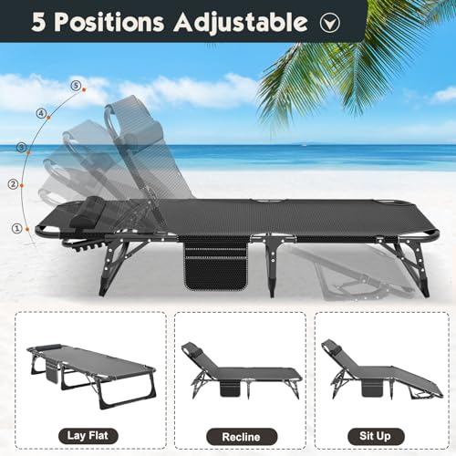 MOPHOTO Folding Chaise Lounge Chair 5-Position, Folding Cot, Heavy Duty Patio Chaise Lounges for Outside, Poolside, Beach, Lawn, Camping - Thumbnail 4