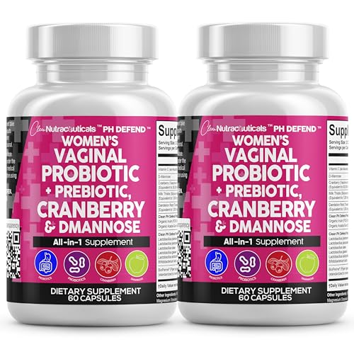 Clean Nutraceuticals Vaginal Probiotics for Women + Prebiotics 20 Billion Cranberry Pills w D-Mannose 500 mg for Urinary Tract Health pH Balance – for Vaginal Health Supplements Pills – 2Pack