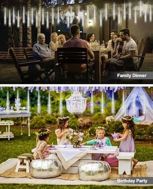 Meteor Shower Lights Outdoor Solar Meteor Light Falling Rain Lights 16 Tubes 16 Inch 576LED Cascading Snowfall Christmas Light for Holiday Wedding New Year Party Yard House Roof Tree Mall Decoration