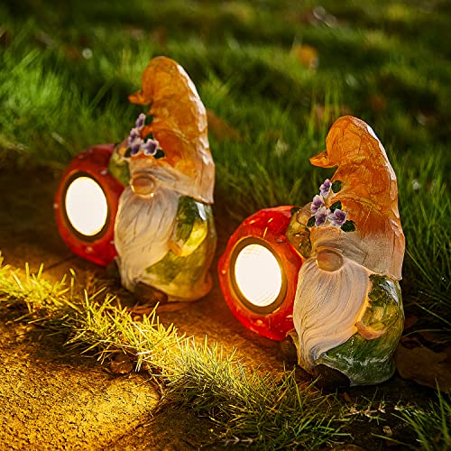 2 Stück Solar-Zwerg-Lichter, Garten-Harz-LED-Strahler für den Außenbereich, Wege, Hof, solarbetrieben, wasserdicht, dekorative Statuen, Figur für Landschaftsdekoration