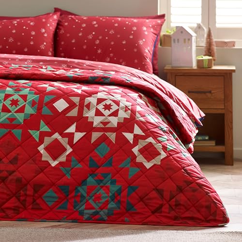 Catherine Lansfield Couvre-lit matelassé Patchwork de Noël 220 x 230 cm Rouge