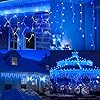 Hopolon 33FT 360L LED Christmas Icicle Lights Outdoor Waterproof,8 Modes Plug in Curtain String LIghts With 60 Drops,Christmas Lights for Wedding,Party,Bedroom,Home,Garden,Wall Decorations(Blue White)