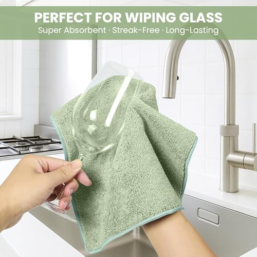 Image of SIFANGKE Microfiber Cleaning Cloth, 12 Pack Green Cleaning Rags for Housekeeping, Reusable Microfiber Towels for Car, Kitchen, Bathroom and Household Cleaning Supplies, 11.8 inchX11.8 inch