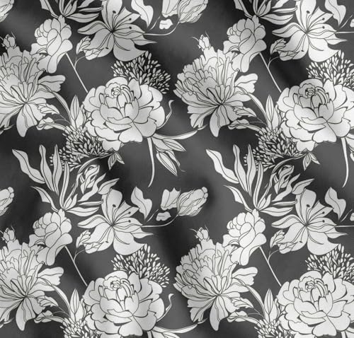 Tissu batiste de coton gris imprimé floral de 142 cm de large Soimoi pour couture