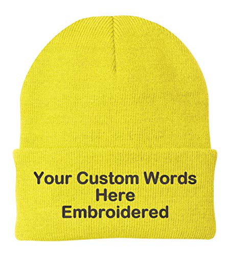 Unameitcustom Customize Your Beanie Personalized with Your Own Text Embroidered (Neon Yellow)