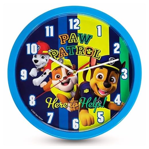 HOVUK Paw Patrol - Reloj de pared de 25 cm, reloj de aprendizaje de hora para niños, reloj para aula, dormitorio, sala de estar, niños y niñas a partir de 3 años