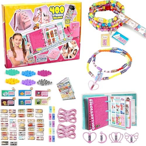 STERIX Kids Sticky Rolls Wearable Shared Sticker Jewelry Set Includes 400 reusable mini stickers a sticker album;DIY bracelet & necklace gift set suitable for children aged 5 and above