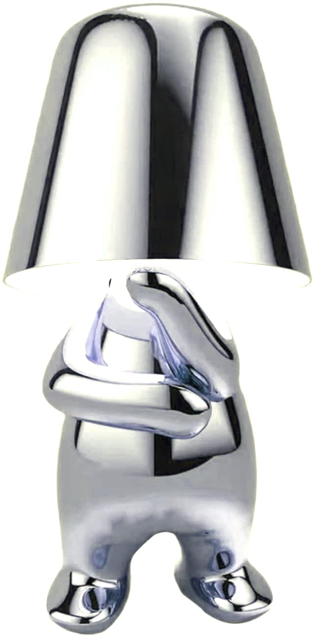 GZKPL Humanoid Thinker Table Lamp with 3 Color Lights & Stepless Dimmable Cordless Battery Operated Touch Control Desk Night Lights Decor for Home Office Nursery Best Gift for Kids (Thinking, Silver)