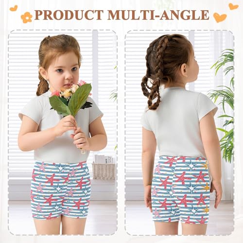 Starfish Striped Print Girls Shorts Elastic Waist Sports Shorts Girls Leggings Pants for 4-10 Years4