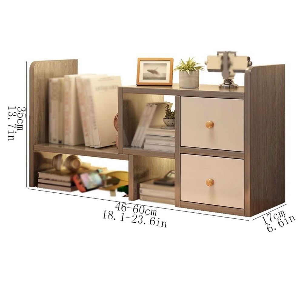 Libreria Libreria da scrivania espandibile, scaffale organizer in legno, con espositore regolabile a 2 cassetti, for for ufficio domestico