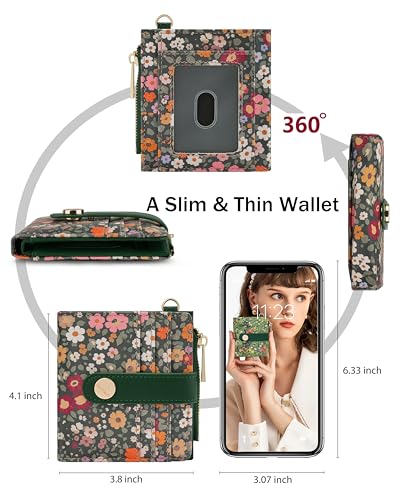 Image of Keychain Wallet Wristlet for Women,RFID Small Floral Flowers Wallet | Wallet Wristlet with Zipper Coin Pocket,Vegan Leather Card Wallets for Women, 2 ID Window,Gift