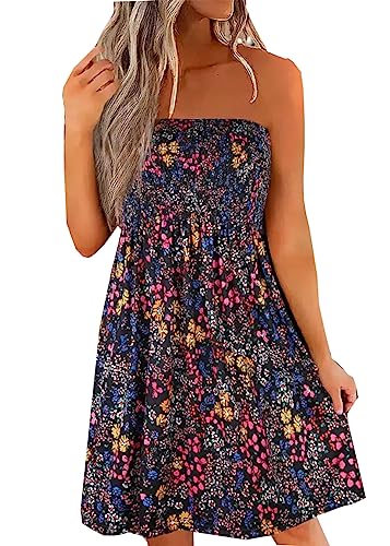 FECAFO Bandeau-Minikleid für Damen, gestreift, trägerlos,...