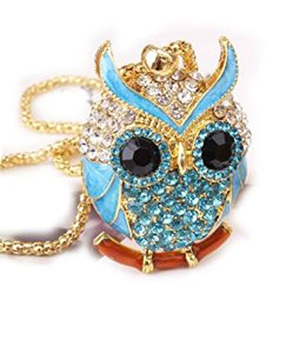 Lily Jewelry Ciondolo a forma di gufo, con cristalli di Swarovski, catenina inclusa, Oro giallo, colore: Gold/Blue, cod. Lily-owl-11