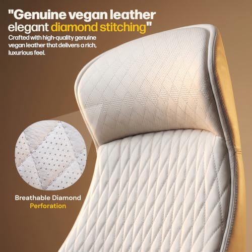 Image of DROGO Levante Ergonomic Office Chair for Work from Home with Bionic Curve Design | High Back Executive Boss Chair, Double Padded Armrest, Genuine Vegan Leather, Heavy Metal Base, 145 Recline (Beige)