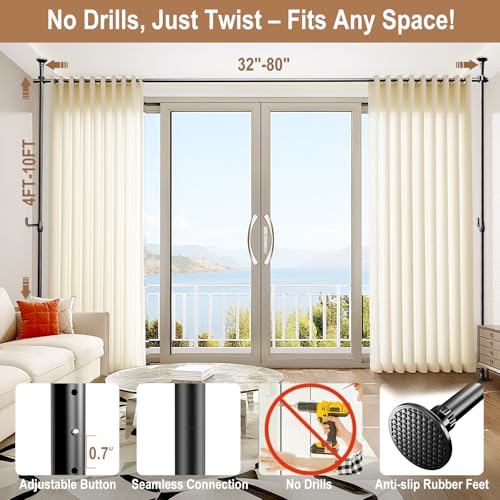 Seamless Room Divider for Privacy Separation Wall Rod, Black, 32-161" Wide - image 2