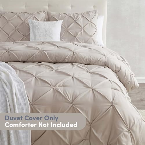 Image of Nestl Twin Duvet Cover Set Taupe - Soft Double Brushed Duvet Set with Button Closure & Corner Ties, 2 Piece Luxurious Pinch Pleated Duvet Cover Set 68x90 Inches with 1 Pillow Sham